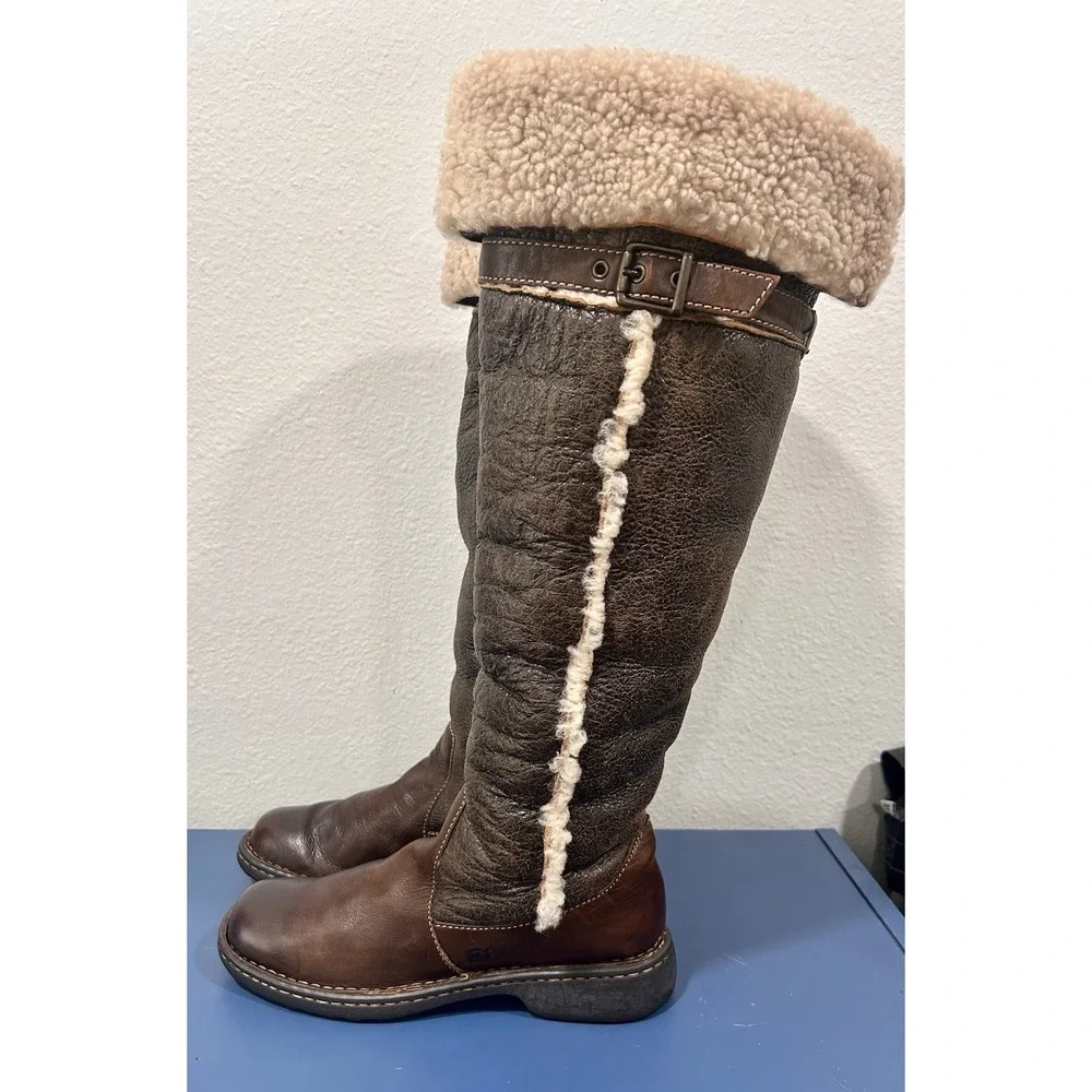 Born Women's Size 8 Oakdale Knee High Tall Brown Leather Shearling Boots
